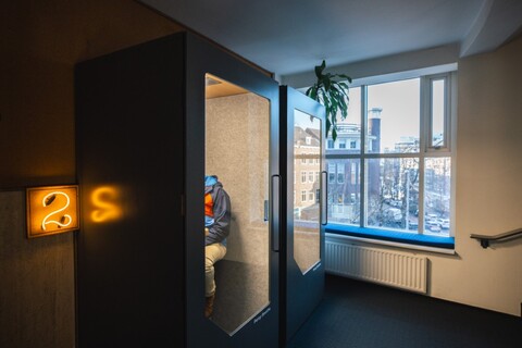 a room with a large window