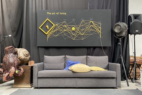 a living room with a couch and a chair