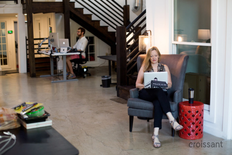 a person sitting in a living room