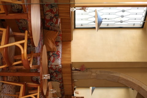 a table and chairs in a restaurant