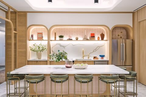a kitchen with a dining room table