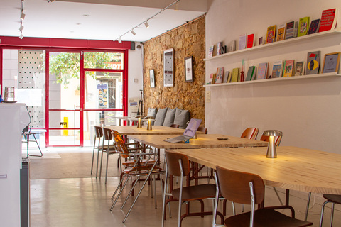 a room with tables and chairs