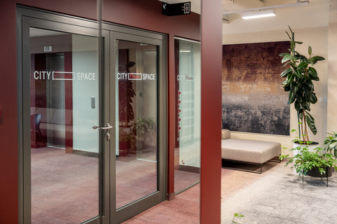 a glass doors in a room