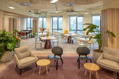 a room with tables and chairs