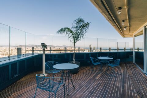 a table and chairs on a deck