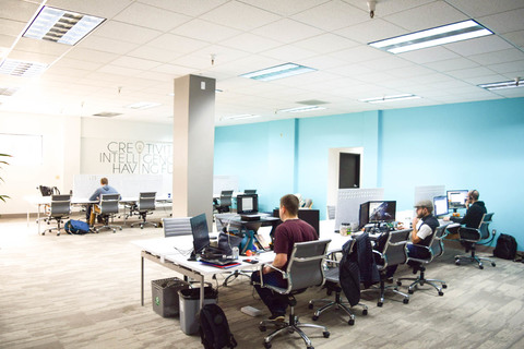 a group of people in a room
