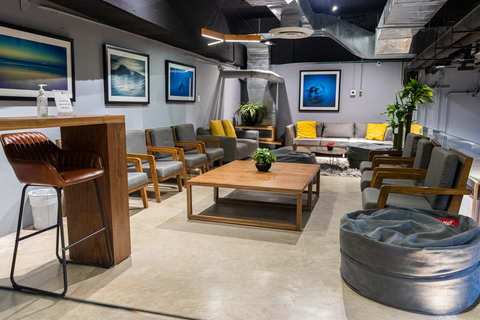 a room filled with furniture and a fireplace