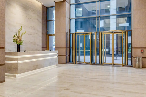 a glass doors in a building