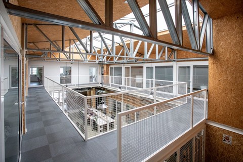 a building with a metal railing