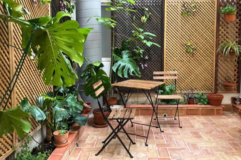 a table and chairs on a patio