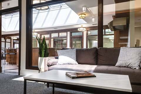 a couch and coffee table in a room
