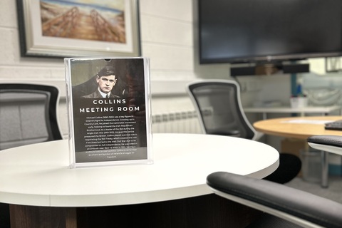 a table with a picture of a man on it