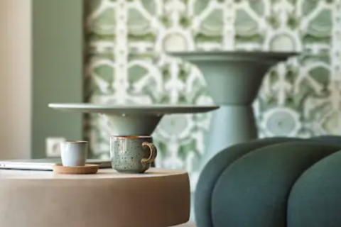 a coffee table with a tray on top