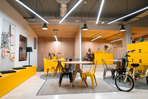 a bicycle leaning on a table