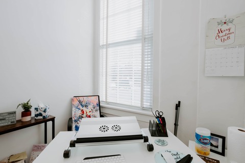 a room with many items on the counter