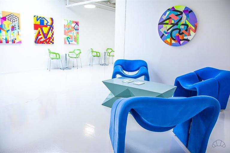 Abstract and eco friendly art showcased throughout the space