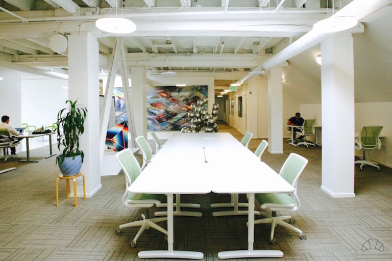 Bright lights in the coworking area