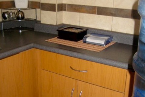 a kitchen with a sink and a microwave