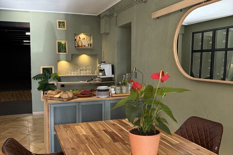 a table with a plant on it