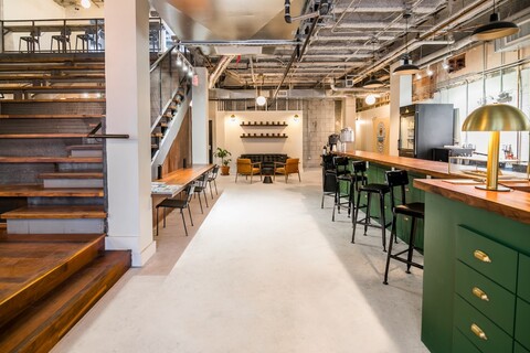 a room filled with furniture and a bench