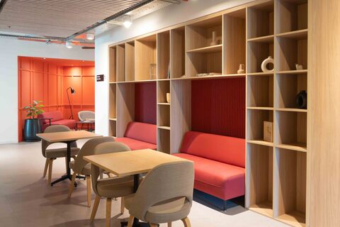 a room with a couch and a table