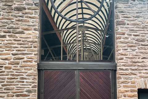 a close up of a brick building
