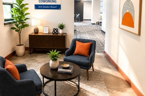 a room with chairs and a table