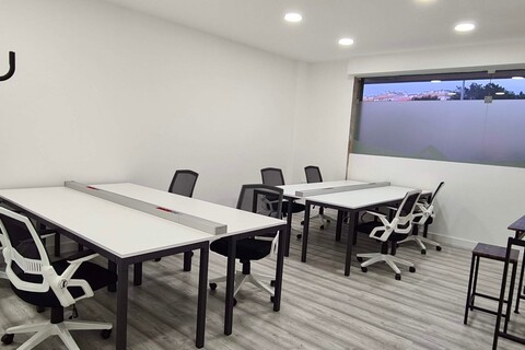a room with a desk and chair