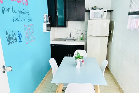 a room with a couch and a table