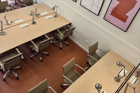 a room with tables and chairs