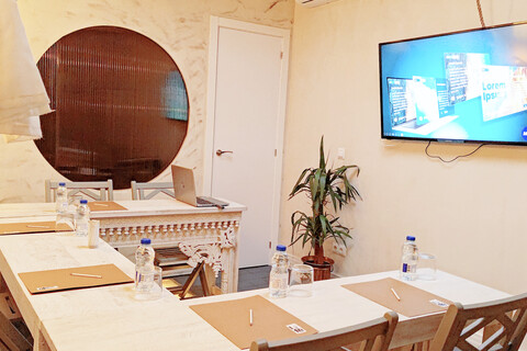 a television is sitting on a table