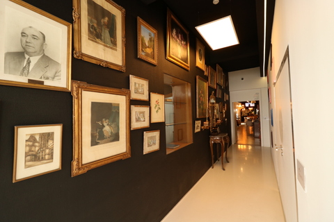 a room with art on the wall