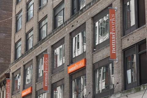 a building with signs on the side