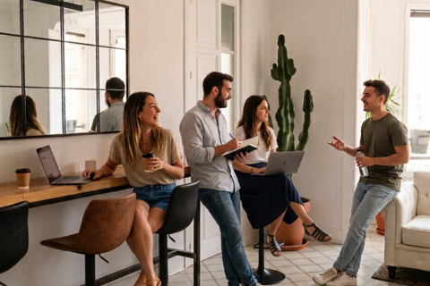 a group of people in a room