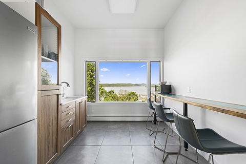 a room with a large window