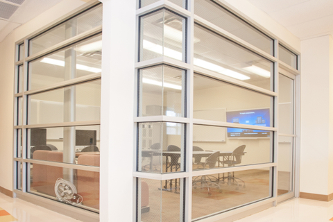 a room with a large window