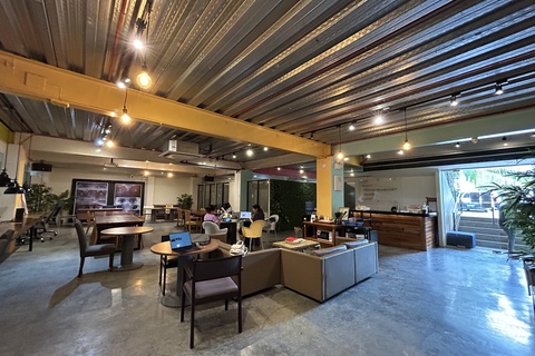 a room filled with furniture and a table