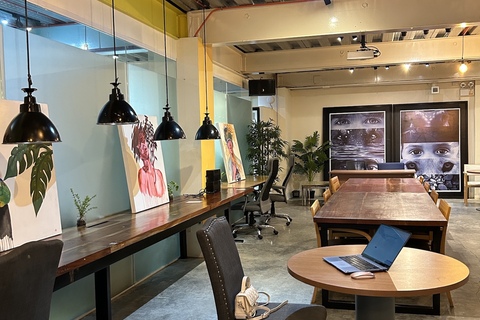 a room filled with furniture and a table