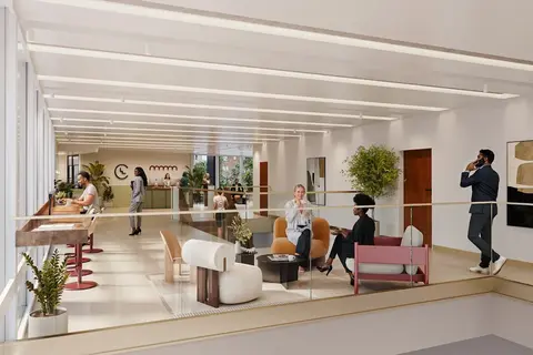 a room filled with furniture and a large window