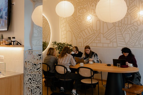 a group of people in a room