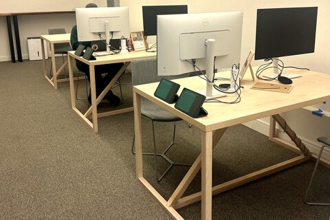 a group of computers on a table