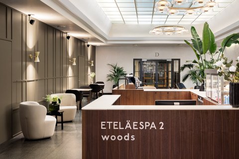 a reception desk in a hotel