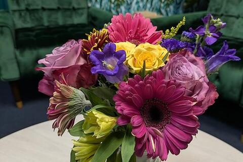 a bouquet of flowers in a vase