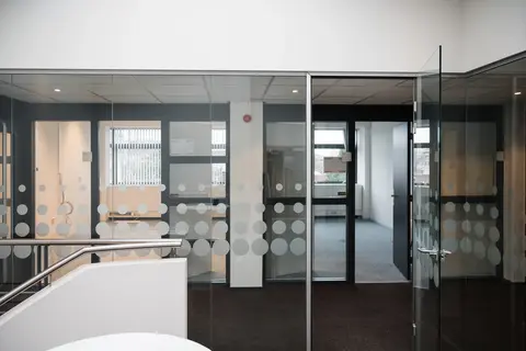 a glass doors in a room